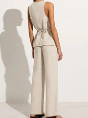 Fashion Sleeveless Vest Wide Leg Pants Set