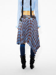 Retro Checked Pleated Asymmetry Skirt
