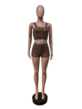 Sexy Leopard Print Sheer Elastic Vest Shorts Club Set