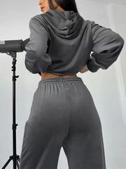 Velvet Zipper Pocket Hooded Pant Casual Sets