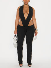 Sexy Sleeveless Bodysuit Low Waist Pants Sets