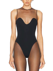 Sexy Round collar Tulle Bodysuit