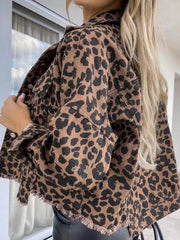 Leopard print long sleeve short loose jacket