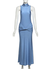 Fashion Sleeveless Ruched Twisted Maxi Dress