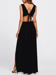 Sexy Deep V Bandage Sleeveless High Slit Maxi Dress