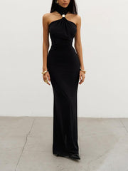 Turtleneck Off-shoulder Sexy Knit Maxi Dress