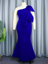 Single Shoulder Ruffle Sleeve Bow Fishtail Dress