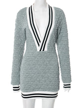 Rhombus Lattice Deep V Striped Package Hip Mini Dress