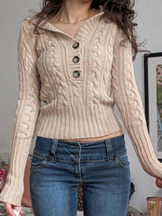 Vintage Hooded Cropped Knit Sweater