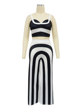 Stripe Vest Wide Leg Pants Casual Two Piece Set