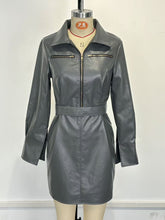 Fashion PU Leather Long Sleeve Slim Mini Dress