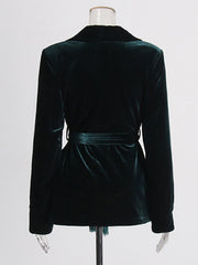 Chic Long Sleeve Bandage Velvet Blazer