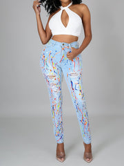 Casual Graffiti Splash-ink Ripped Jeans