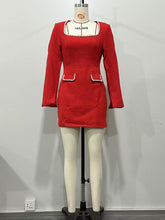 Fashion Square Neck Tweed Slim Mini Dress