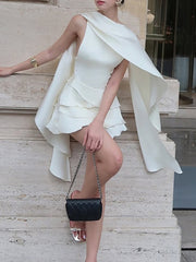 Fashion Cape Streamer Backless Slim Mini Dress