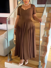 Fashion Patchwork High Waist Pleated Maxi Dress