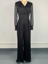 Elegant V Neck Mesh Long Sleeve Wide Leg Jumpsuit