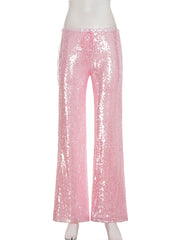 Fashion Sequin Drawstring Straight Pants