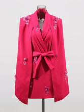 Elegant V Neck Sequins Embellished Cape Blazer