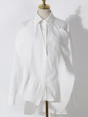 Irregular Ruffle Patchwork Shirt Blouse