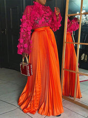 Casual Loose High Waist Pleated Maxi Skirt