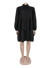 Casual Solid Lantern Sleeve Smock Dress