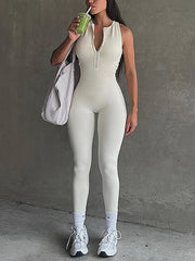 Casual Zipper Half Open Sports Yoga Jumpsuit