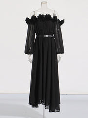 Elegant Off Shoulder Floral Embellished Maxi Dress