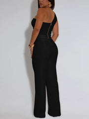 Fashion One Shoulder Slim Top Trousers Two Piece Set