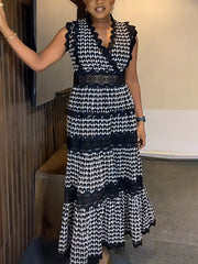 Elegant V-neck Embroidered Lace Maxi Dress