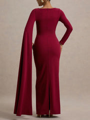 Fashion High Neck Cape Maxi Dress