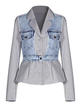 Fashion Denim Contrast Patchwork Blazer
