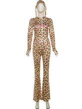 Leopard Print Zipper Top Skinny Pants Club Sets