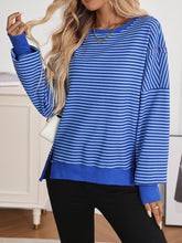 Casual Round Neck Stripe Contrast Sweatshirt