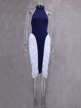 Fashion Contrast Color Halter Backless Midi Dress