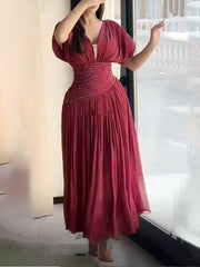 Fashion V-neck Girdle Waist Slim Dress