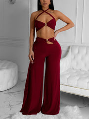 Sexy Halter Top Wide Leg Pant Set