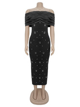 Sexy Off-the-Shoulder Rhinestone Maxi Dress