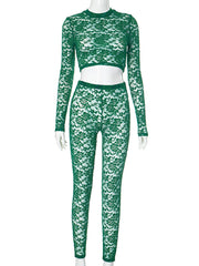 Sexy Lace See Through Crop Top Nightclub Sets