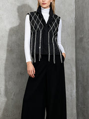 Fashion Rhinestone Fringe Puffer Vest