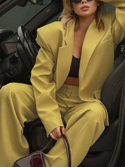 Fashion Loose Blazer and Wide Leg Trouser Suit