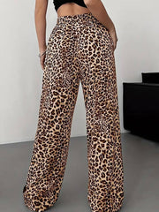 Casual Leopard Print Wide Leg Trousers
