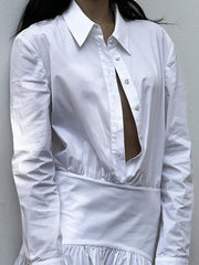 Casual Blouse Turn-down Collar A-Line Maxi Dress