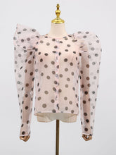 Elegant Sheer Spliced Wave Point Single Breasted Shirt