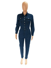 Denim Button Front Long Sleeve Jumpsuit