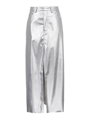 High Waist Pu Leather Front Slit Long Wrap Skirt