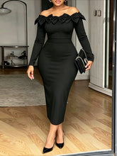 Off Shoulder Bow Long Sleeve Bodycon Dress