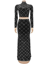 Elegant Rhinestones Cropped Top And Maxi Skirt Sets