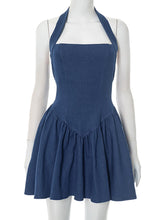 Sexy Halter Backless Denim Mini Dress