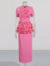 Irregular Floral Embellished Top Midi Skirt Sets